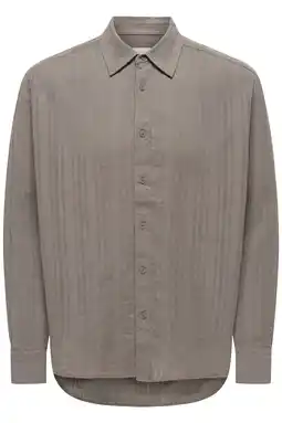 Wehkamp ONLY & SONS relaxed fit overhemd met linnen - taupe aanbieding
