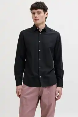 Wehkamp JACK & JONES ESSENTIALS regular casual overhemd met linnen zwart aanbieding