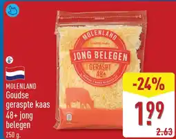 ALDI Molenland goudse geraspte kaas 48+ jong belegen aanbieding