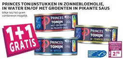 De Boerenschuur Princes tonijnstukken in zonnebloemolie, in water en/of met groenten in pikante saus aanbieding