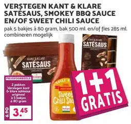 De Boerenschuur Verstegen kant & klare satésaus, smokey bbq sauce en/of sweet chili sauce aanbieding