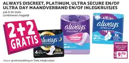 De Boerenschuur always discreet, platinum, ultra secure en/of ultra day maandverband en/of inlegkruisjes aanbieding
