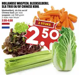 De Boerenschuur hollandse waspeen, bleekselderij, sla trio en/of chinese kool aanbieding