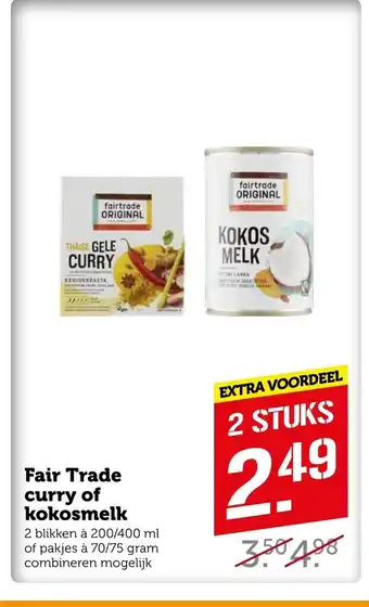 Coop Fair Trade curry of kokosmelk 2 blikken a 200/400 ml aanbieding