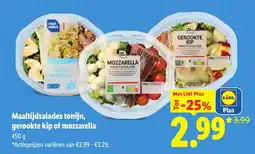 Lidl Maaltijdsalades tonijn, gerookte kip of mozzarella aanbieding