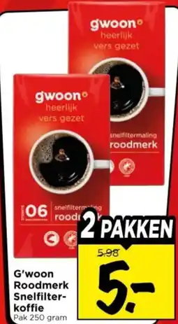 Vomar Voordeelmarkt G'woon Roodmerk Snelfilter Koffie aanbieding