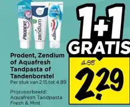 Vomar Voordeelmarkt Prodent, Zendium of Aquafresh Tandpasta of Tandenborstel aanbieding