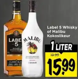 Vomar Voordeelmarkt Label 5 Whisky of Malibu Kokoslikeur aanbieding