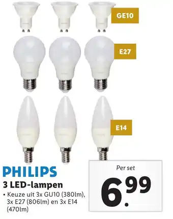 Lidl Philips 3 LED-lampen aanbieding