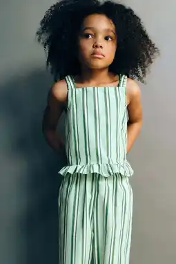 Wehkamp Mango Kids gestreepte top met ruches - lichtgroen aanbieding
