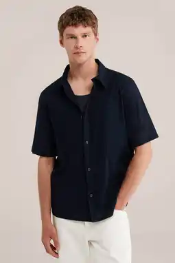 Wehkamp WE Fashion relaxed casual overhemd met linnen donkerblauw aanbieding