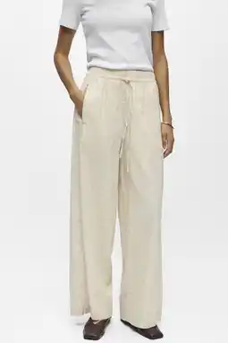 Wehkamp OBJECT wide leg highwaist casual broek met linnen zand aanbieding