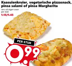 Coop Kaasuienkruier, vegetarische pizzasnack, pinsa salami of pinsa Margherita aanbieding