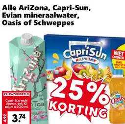 Coop Alle AriZona, Capri-Sun, Evian mineraalwater, Oasis of Schweppes aanbieding