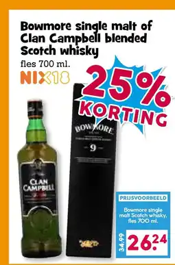 Boon`s Markt Bowmore single malt of Clan Campbell blended Scotch whisky aanbieding