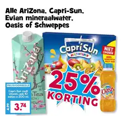 Boon`s Markt Alle Arizona, Capri-Sun. Evian mineraalwater. Oasis of Schweppes aanbieding