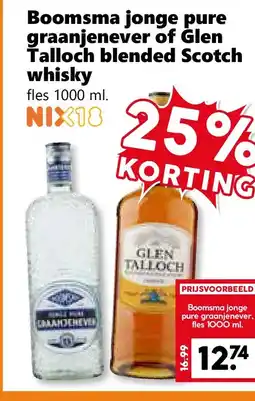 Coop Boomsma jonge pure graanjenever of Glen Talloch blended Scotch whisky aanbieding