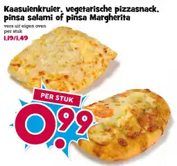 Boon`s Markt Kaasuienkruier, vegetarische pizzasnack, pinsa salami of pinsa Margherita aanbieding