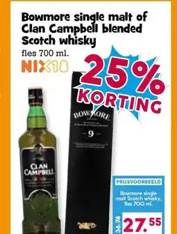 Boon`s Markt Bowmore single malt of Clan Campbell blended Scotch whisky aanbieding