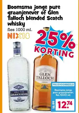 Boon`s Markt Boomsma jonge pure graanjenever of Glen Talloch blended Scotch whisky aanbieding
