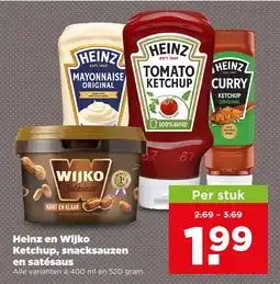 PLUS Heinz en wijko ketchup, snacksauzen en satésaus aanbieding