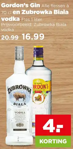 PLUS Gordon's Gin en Zubrowka Biala vodka aanbieding