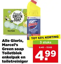 PLUS Alle Glorix, Marcel's Green soap Toiletblok enkelpak en toiletreiniger aanbieding