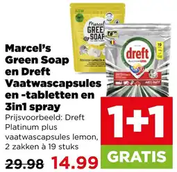 PLUS Marcel's Green Soap en Dreft Vaatwascapsules en tabletten en 3in1 spray aanbieding