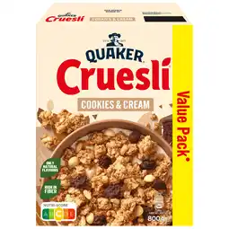 PLUS Quaker Cruesli Cookies & Cream GVP aanbieding