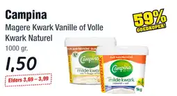 Budget Food Campina Magere Kwark Vanille of Volle Kwark Naturel aanbieding