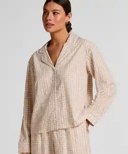 Hunkemoller Hunkemöller Dobby Pyjama Jasje van Geweven Katoen Beige aanbieding