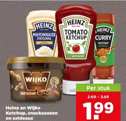 PLUS Heinz en Wijko Ketchup, snacksauzen en satésaus aanbieding