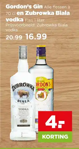 PLUS Gordon's Gin en Zubrowka Biala vodka aanbieding