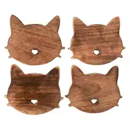 Van Cranenbroek Onderzetter kat hout 10 cm 4st aanbieding