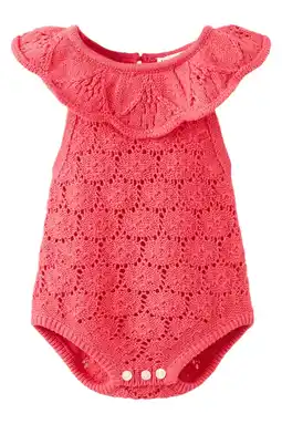 Wehkamp Mango Kids katoenen gehaakte romper met ruches - roze aanbieding