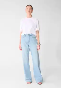 Wehkamp Shoeby high waist wide leg jeans bleached denim aanbieding