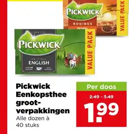 PLUS Pickwick Eenkopsthee groot- verpakkingen aanbieding