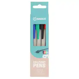 Albert Heijn 24Basics Balpen met dop kleuren 4-pack aanbieding