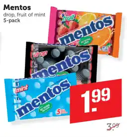 Coop mentos drop, fruit of mint 5-pack aanbieding