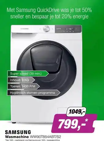 EP Samsung Wasmachine WW90T854ABT-S2 9kg aanbieding