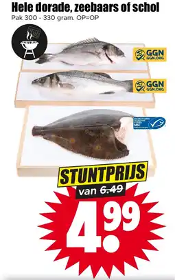 Dirk Hele dorade, zeebaars of schol aanbieding