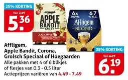 Hoogvliet Affligem, Apple Bandit, Corona, Grolsch Speciaal of Hoegaarden aanbieding