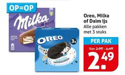 Hoogvliet Oreo, Milka of Daim ijs aanbieding