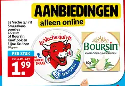 Hoogvliet La Vache qui rit Smeerkaaspuntjes of Boursin Knoflook en Fijne Kruiden aanbieding