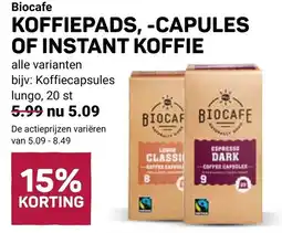 Ekoplaza Biocafe koffiepads, -capules of instant koffie aanbieding