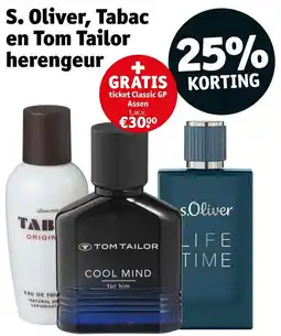 Kruidvat S.Oliver, Tabac en Tom Tailor herengeur aanbieding