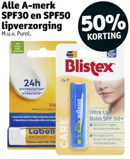 Kruidvat Alle A-merk SPF30 en SPF50 Lipverzorging aanbieding