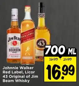 Vomar Voordeelmarkt Johnnie Walker Red Label, Licor 43 Original of Jim Beam Whisky aanbieding