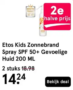 Etos Etos Kids Zonnebrand Spray SPF 50+ Gevoelige Huid 200 ML aanbieding