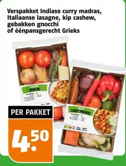Poiesz Verspakket Indiase curry madras, Italiaanse lasagne, kip cashew, gebakken gnocchi of éénpansgerecht Grieks aanbieding